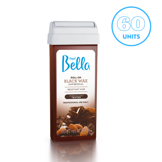 Depil Bella Cera Negra Roll-On con Aceites de Almendras y Cacao - 3.52oz (Oferta 60 Unidades) - Compra cosmética profesional dedicada a la depilación