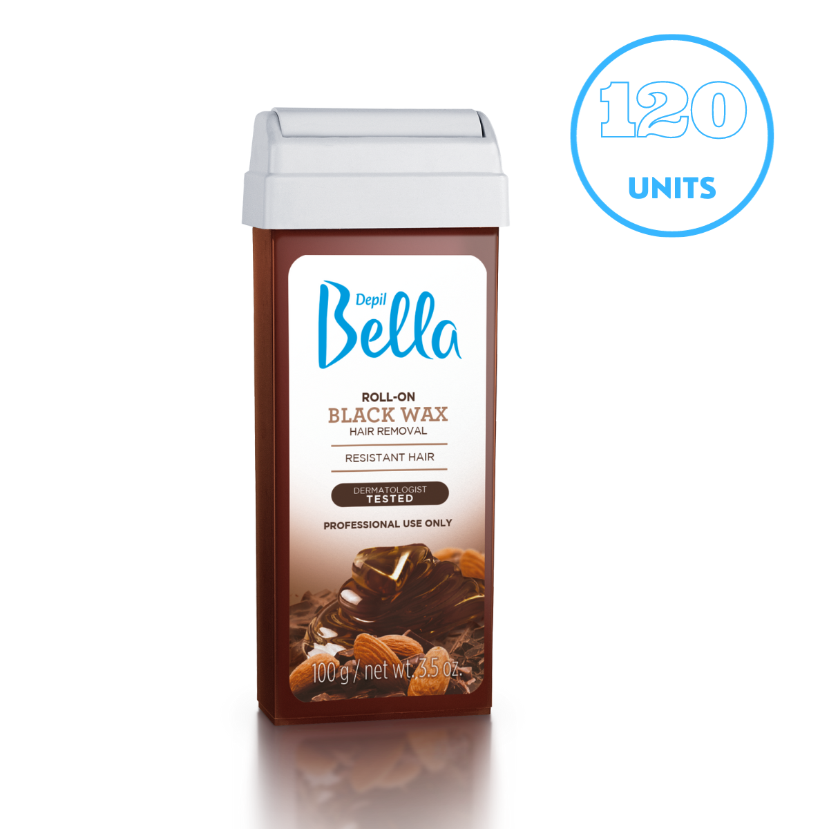 Depil Bella Cera Negra Roll-On con Aceites de Almendras y Cacao - 3.52oz (Oferta 120 Unidades)