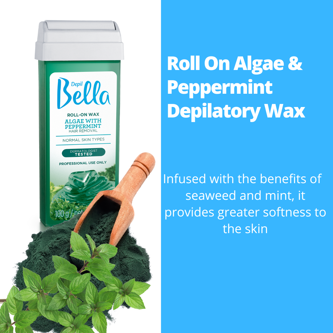 Depil Bella Algae with Peppermint Cera Depilatoria Roll-On, 3.52oz (Oferta 24 Unidades)