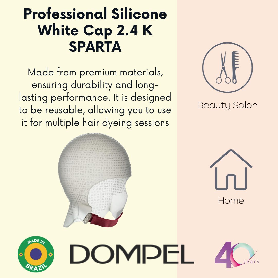 DOMPEL Sparta 2.4K Silicone Highlight Hair Cap Color White | 2,400 Strategically Positioned Holes | with metal needle (2 PCS)