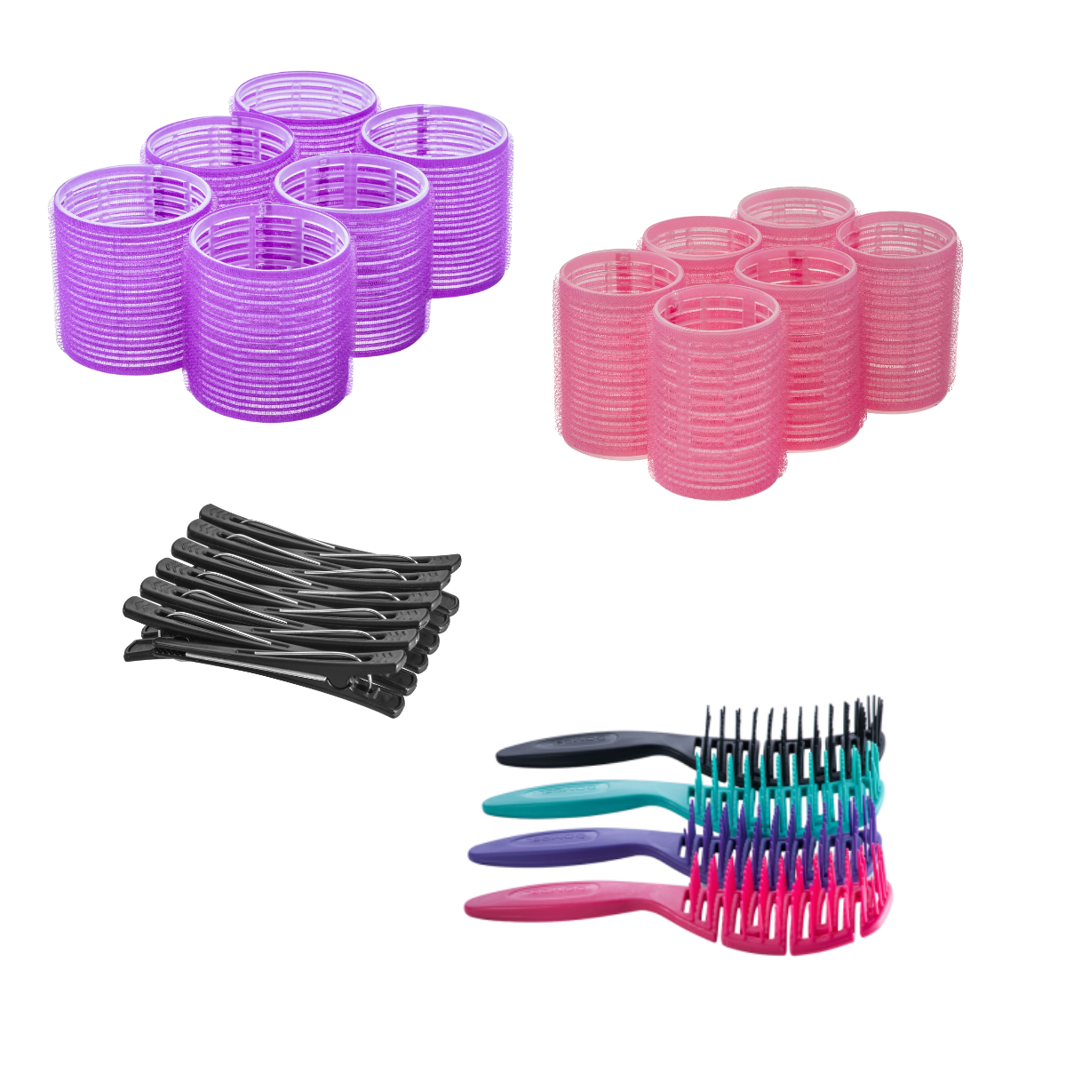 Self Grip Rollers for Hair - Salon Hair Curlers Set for Long, Medium, Short Hair – Big Hair Rollers for Styling and Extra Volume 2 Size (12 Large - 12 Jumbo), 12 Clip and Hair Brush Set (4 pcs)-HAIR STYLIST-DOMPEL