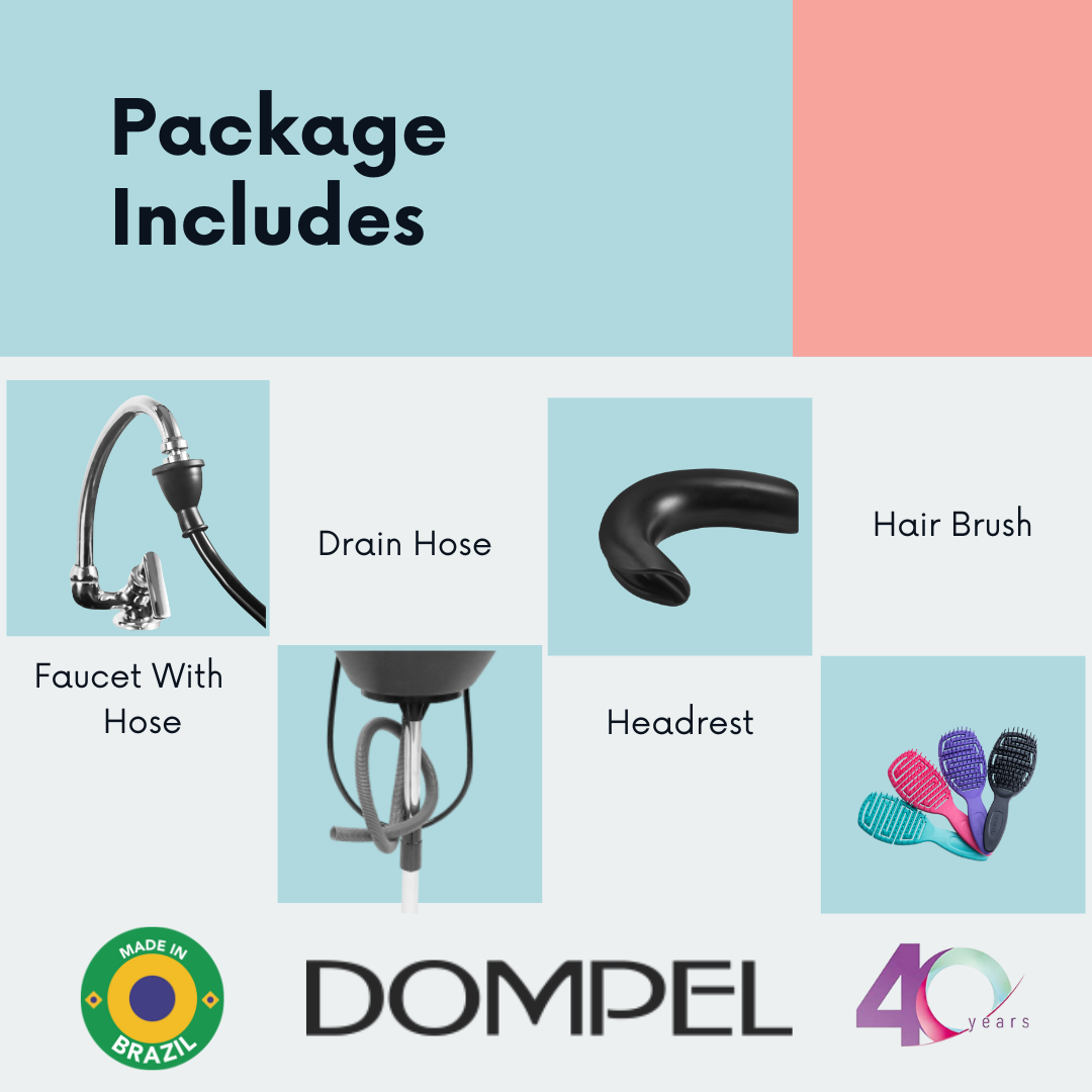 Bundle Wash Unit, Portable Shampoo Sink, Includes Drain Hose and Faucet with Hose, Headrest and Set of 4 Hair Brushes. - Dompel - Buy professional cosmetics dedicated to hair removal