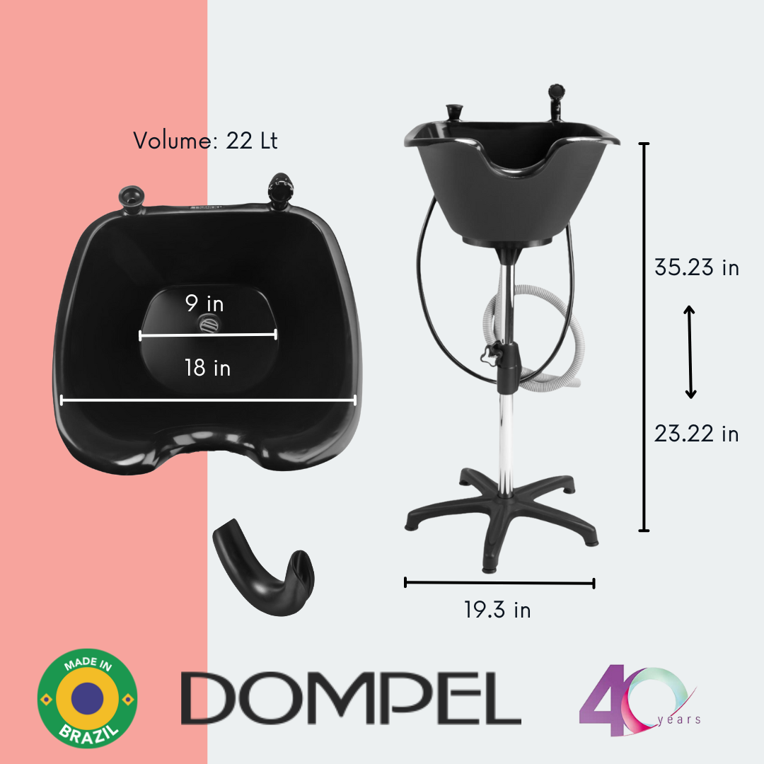 Bundle Wash Unit, Portable Shampoo Sink, Includes Drain Hose and Faucet with Hose, Headrest and Set of 4 Hair Brushes. - Dompel