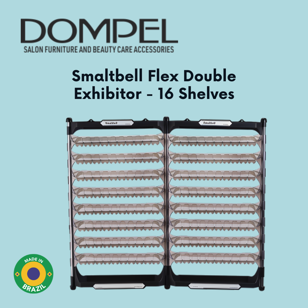 Expositor doble Dompel Smaltbell Flex - 16 estantes, capacidad para 160 esmaltes de uñas, modelo 3571-C - Expositor eficiente y elegante