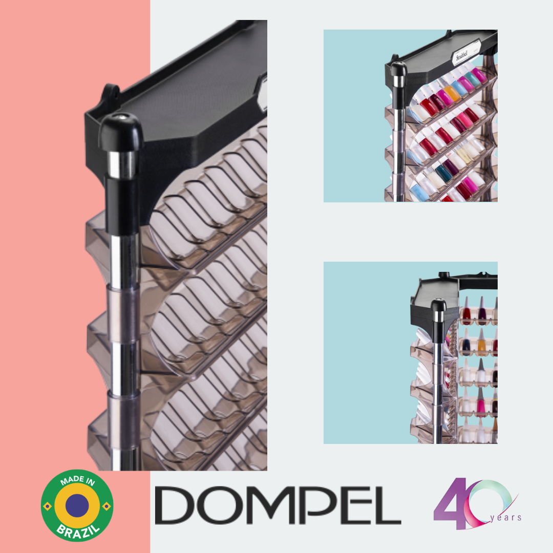 Expositor doble Dompel Smaltbell Flex - 16 estantes, capacidad para 160 esmaltes de uñas, modelo 3571-C - Expositor eficiente y elegante