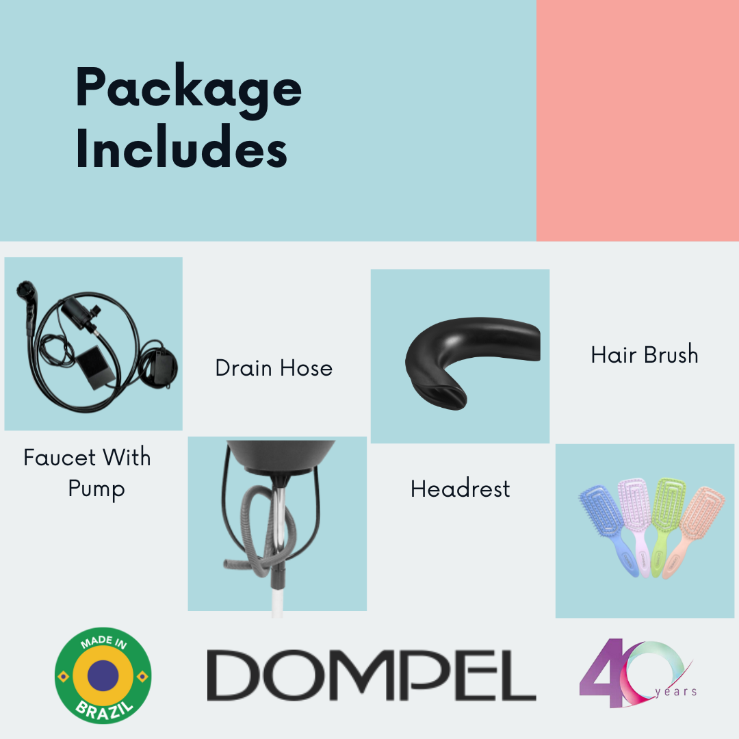 Unidad de lavado de cabello portátil DOMPEL | con Bomba Eléctrica con Ducha y Manguera, Manguera de Drenaje, Reposacabezas y Juego de Cepillo para el Cabello. Modelo 1891