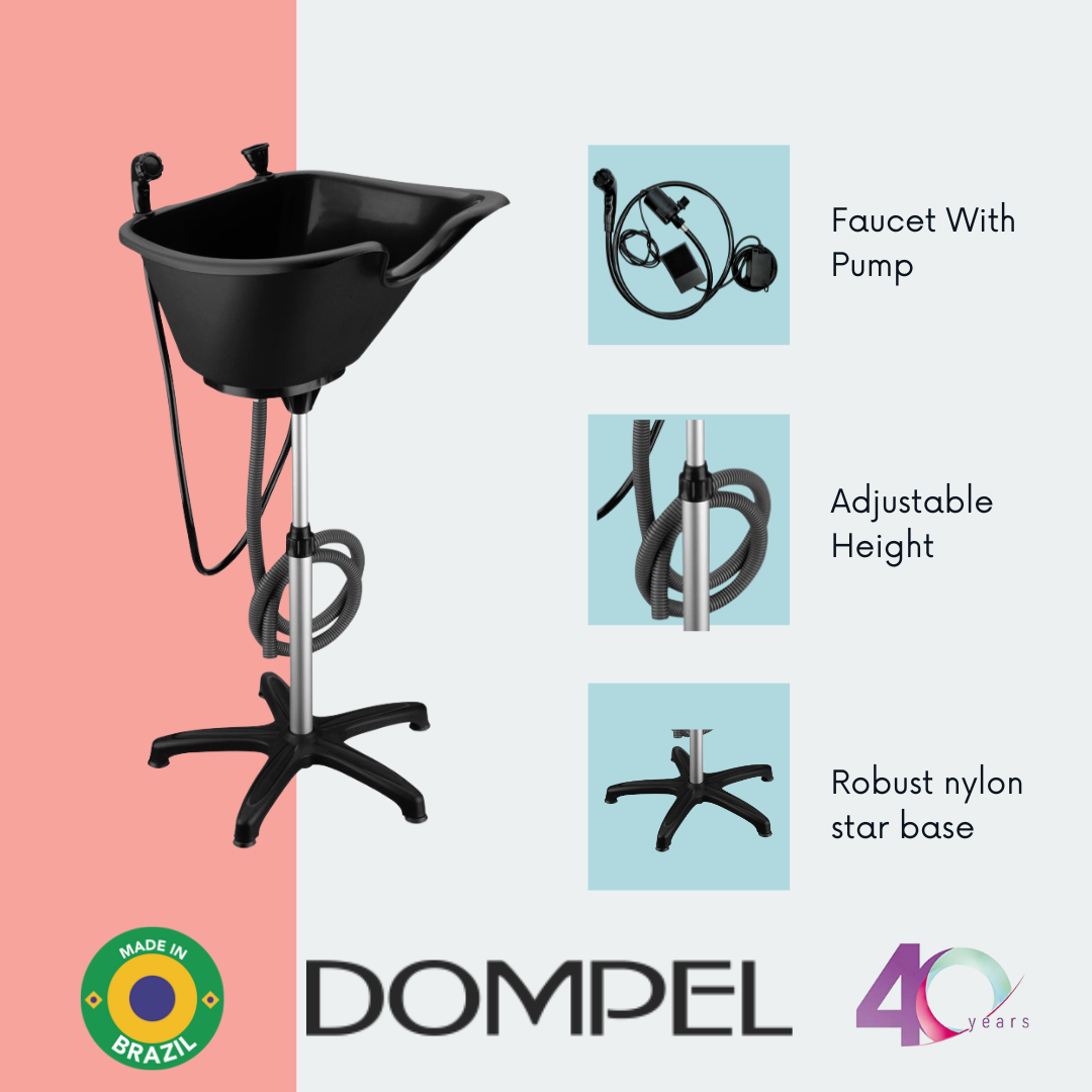 Unidad de lavado de cabello portátil DOMPEL | con Bomba Eléctrica con Ducha y Manguera, Manguera de Drenaje, Reposacabezas y Juego de Cepillo para el Cabello. Modelo 1891