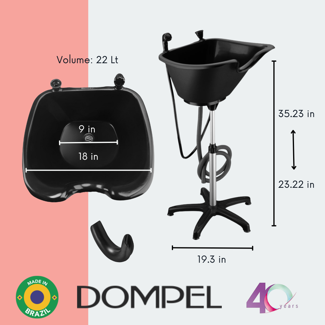 Unidad de lavado de cabello portátil DOMPEL | con Bomba Eléctrica con Ducha y Manguera, Manguera de Drenaje, Reposacabezas y Juego de Cepillo para el Cabello. Modelo 1891