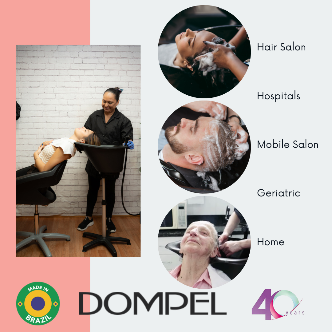Unidad de lavado de cabello portátil DOMPEL | con Bomba Eléctrica con Ducha y Manguera, Manguera de Drenaje, Reposacabezas y Juego de Cepillo para el Cabello. Modelo 1891
