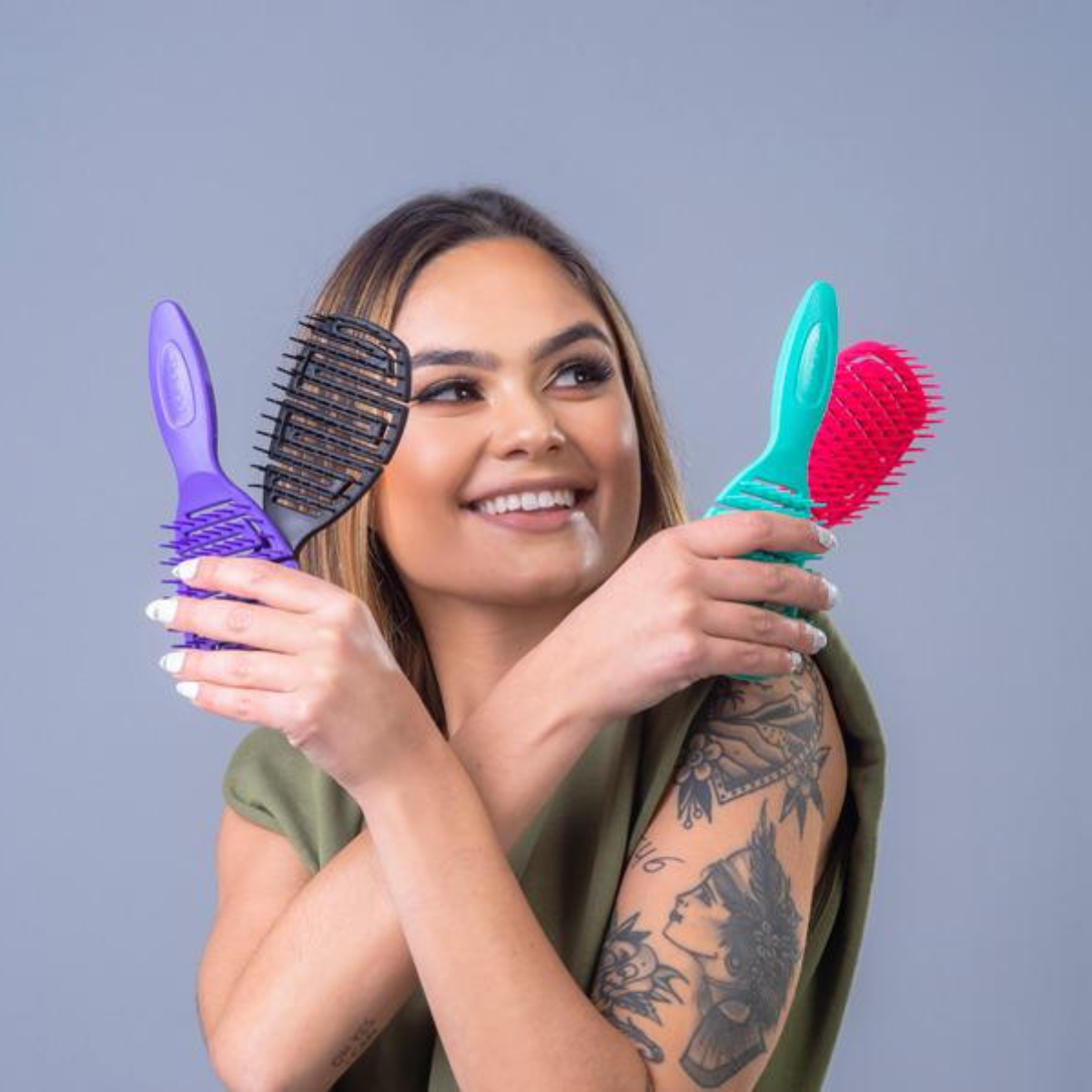 Juego de cepillos para el cabello Dompel Maya - Juego de 4 piezas (verde, rosa, púrpura, negro) - Cepillo antiestático para todo tipo de cabello.