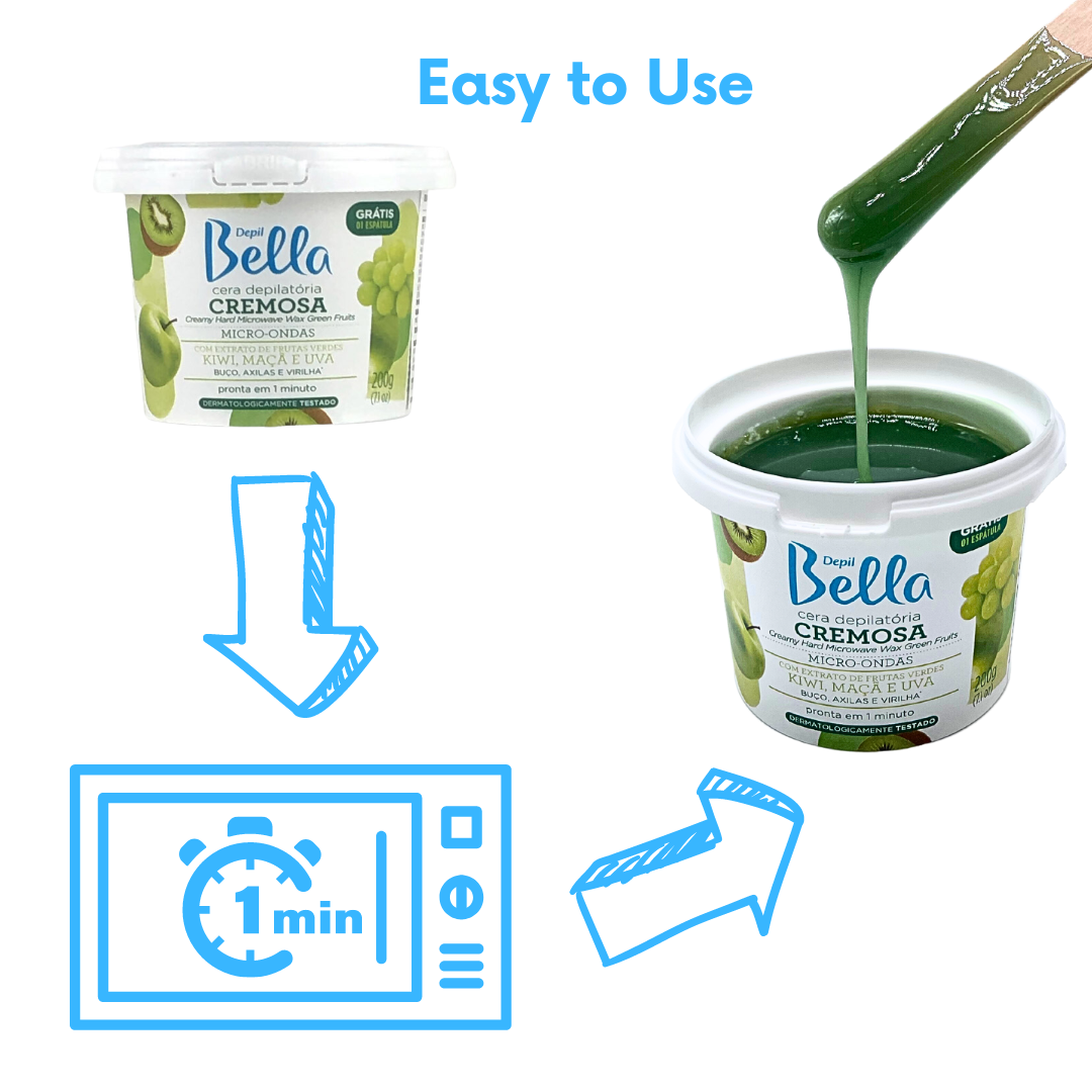 Depil Bella Creamy Hard Wax Microwave Green Fruits Wax 200 gr (3 Units Offer)