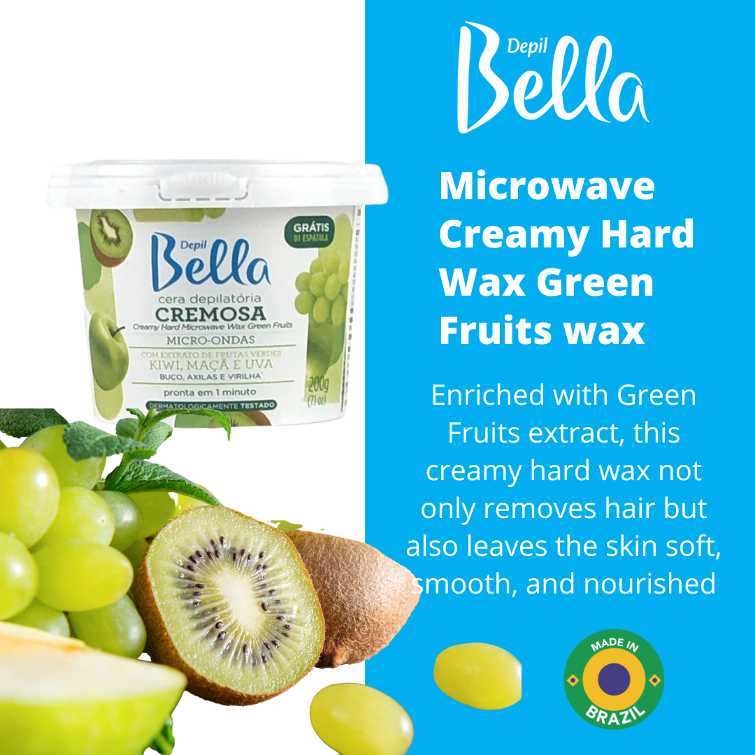 Depil Bella Hair Removal Bundle - 2 White Chocolate & 2 Green Microwave Hard Wax | 100 Wooden Wax Sticks | 2 Pre-Wax Astringent | 2 Wax-Off Oil 