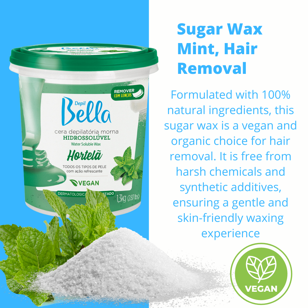 Depil Bella Cera de Azúcar de Cuerpo Completo Menta, Depiladora, Vegana - 1300g