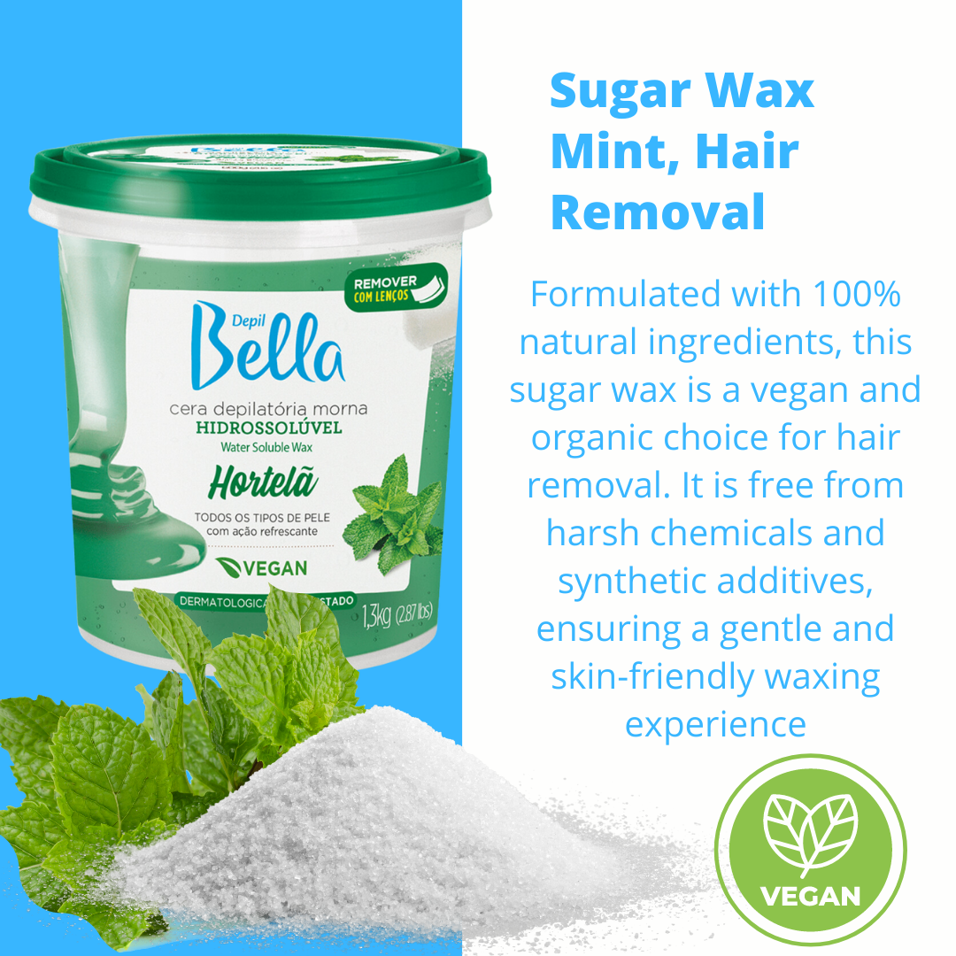 Depil Bella Full Body Sugar Wax Menta, Depiladora, Vegana - 1300g - Comprar cosmética profesional dedicada a la depilación