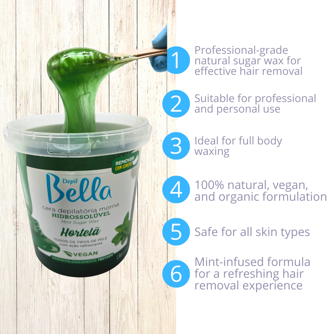 Depil Bella Full Body Sugar Wax Menta, Depiladora, Vegana - 1300g - Comprar cosmética profesional dedicada a la depilación
