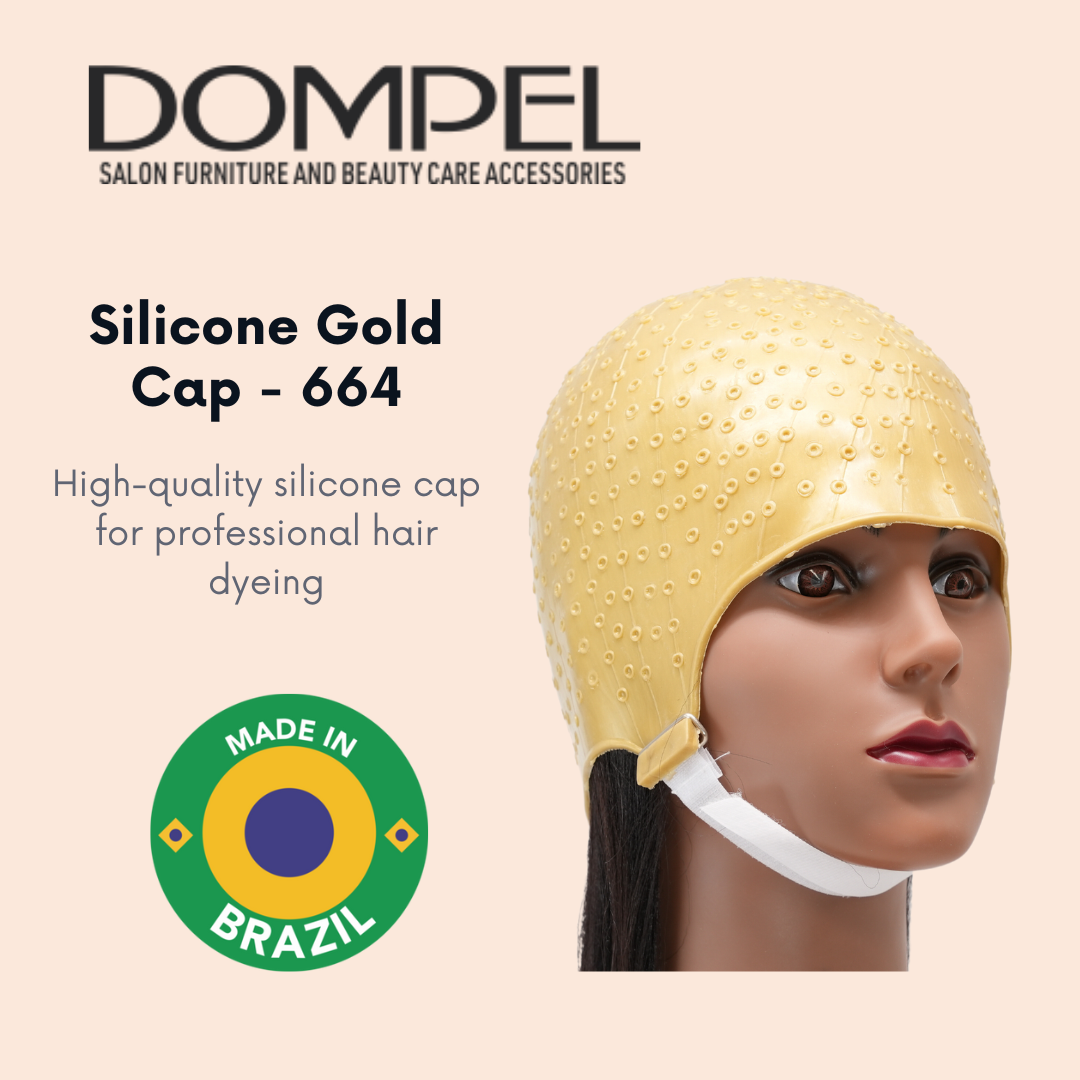 DOMPEL Gorro Reutilizable Profesional Silicona Oro con Gancho | Especial para Tintura de Cabello | Modelo 664 - CA