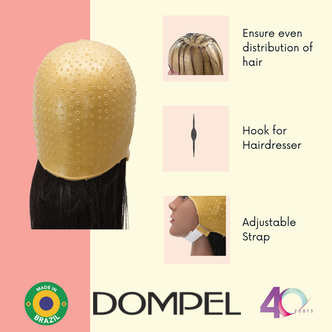 DOMPEL Reusable Professional Silicone Gold Cap with Hook | Special for Hair Dyeing | Model 664 - CA (2 PCS)