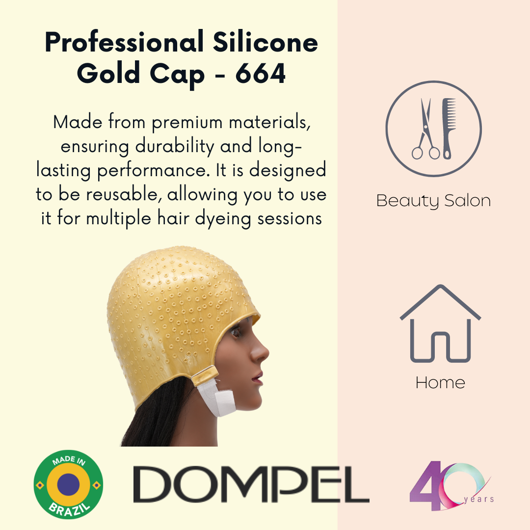 DOMPEL Gorro Reutilizable Profesional Silicona Oro con Gancho | Especial para Tintura de Cabello | Modelo 664 - CA