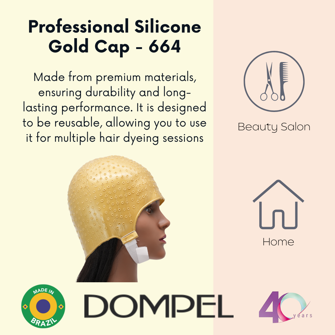 DOMPEL Gorro Reutilizable Profesional de Silicona Dorada con Gancho | Especial para Teñir el Cabello | Modelo 664-CA - Comprar cosmética profesional dedicada a la depilación