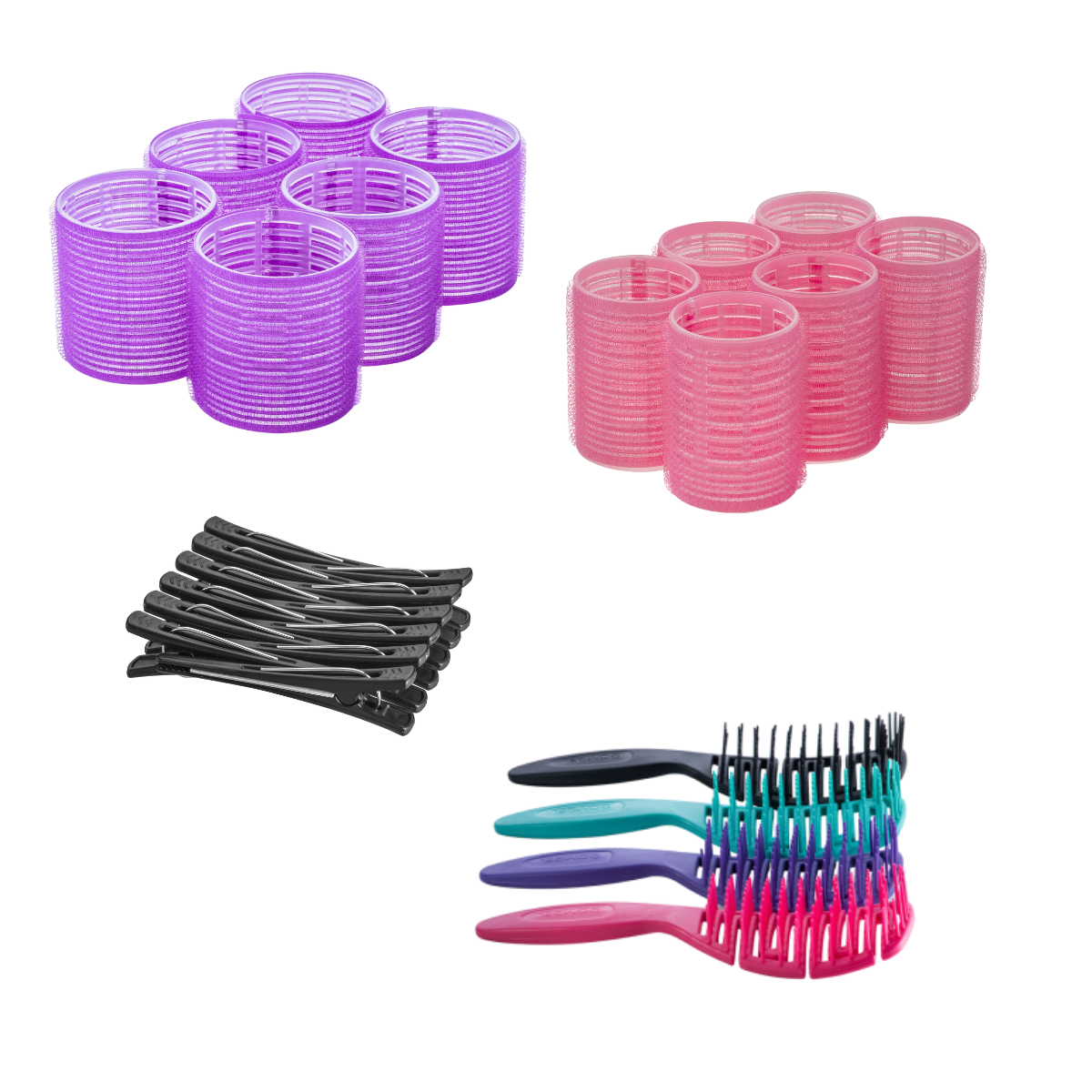 Rulos autoagarrables para el cabello - Juego de rizadores de cabello de salón para cabello largo, mediano y corto - Rulos grandes para peinado y volumen adicional 2 tamaños (12 grandes - 12 jumbo), 12 clips y juego de cepillos para el cabello (4 piezas) - Depilcompany