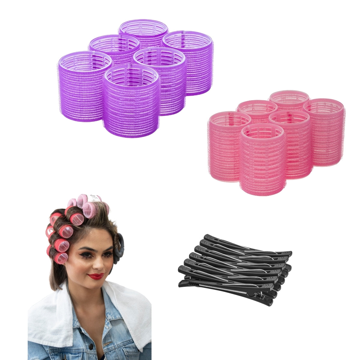 Self Grip Rollers for Hair - Salon Hair Curlers Set for Long, Medium, Short Hair – Big Hair Rollers for Styling and Extra Volume 2 Size (6 Large - 6 Jumbo) and 12 Clip. - Depilcompany