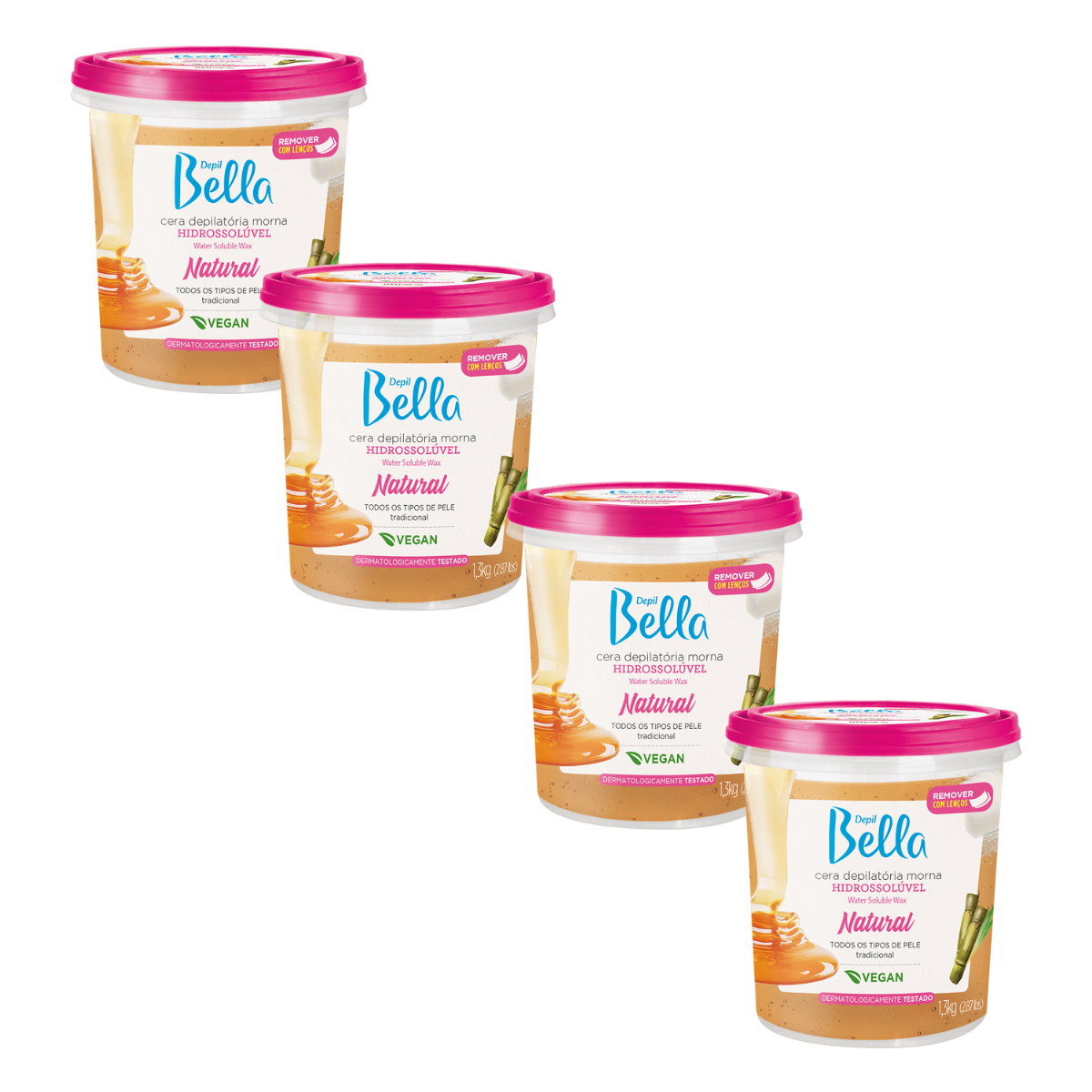 Depil Bella Full Body Sugar Wax Natural, Hair Remover 1300g (4 Units Offer) - depilcompany