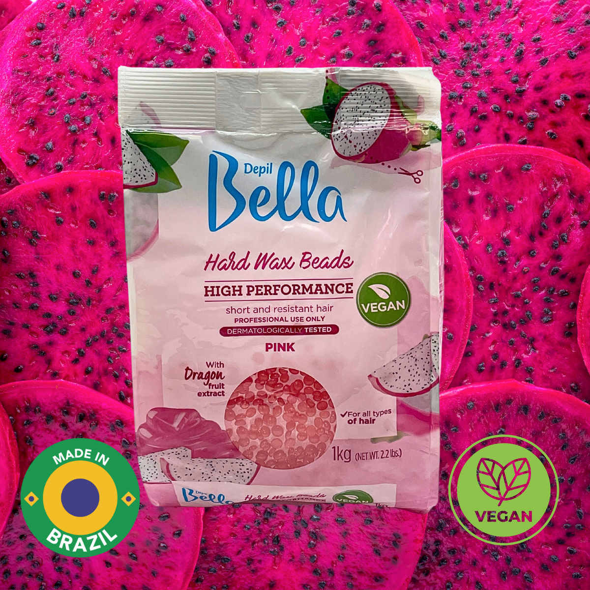 Depil Bella Pink Pitaya Confeti Perlas de cera dura - Depilación de alto rendimiento, Vegano 2..2 lbs