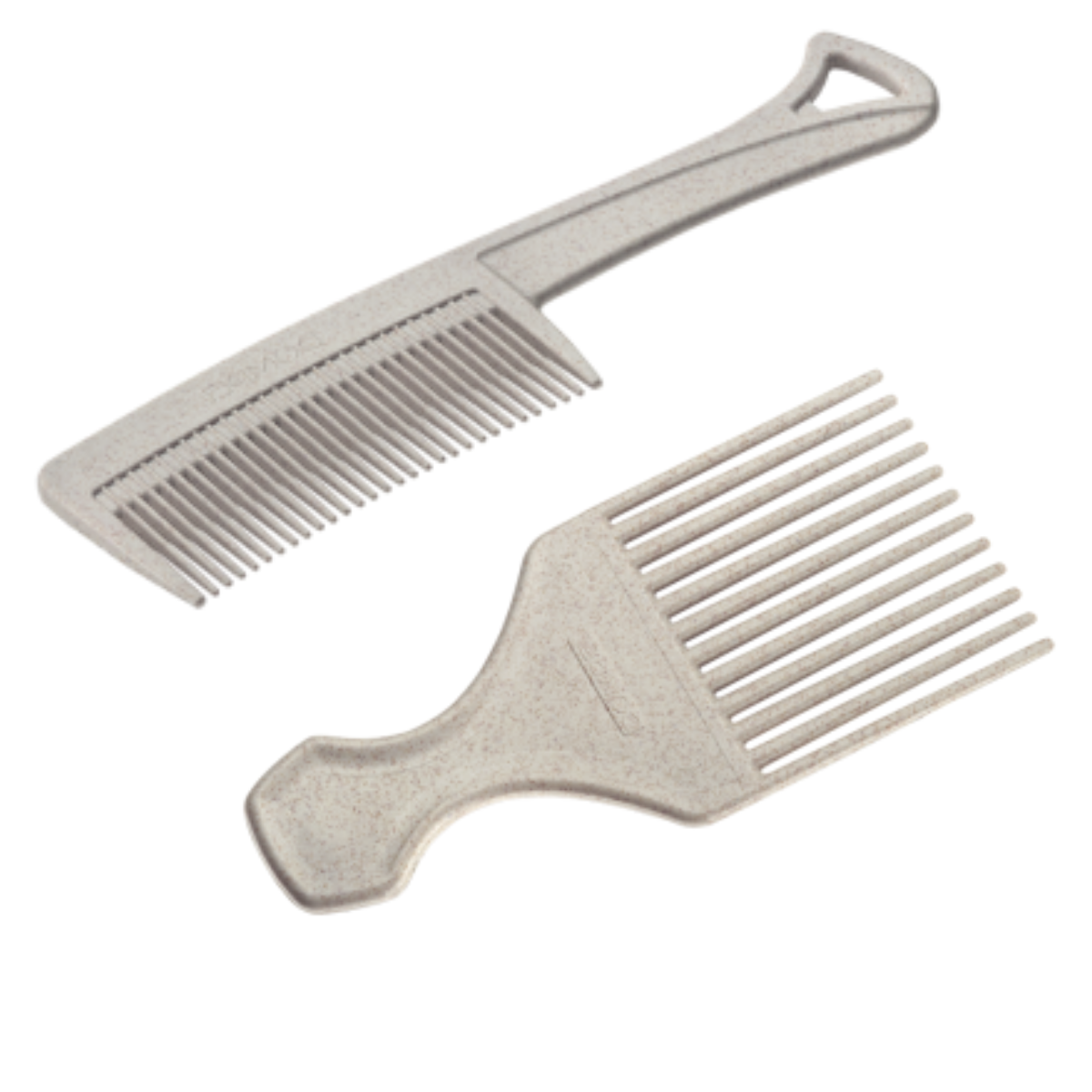 Dompel Eco Comb Bundle, one Hair Pick and one Large Tooth, with a modern design, it is made with rice husk residues and polypropylene. - depilcompany