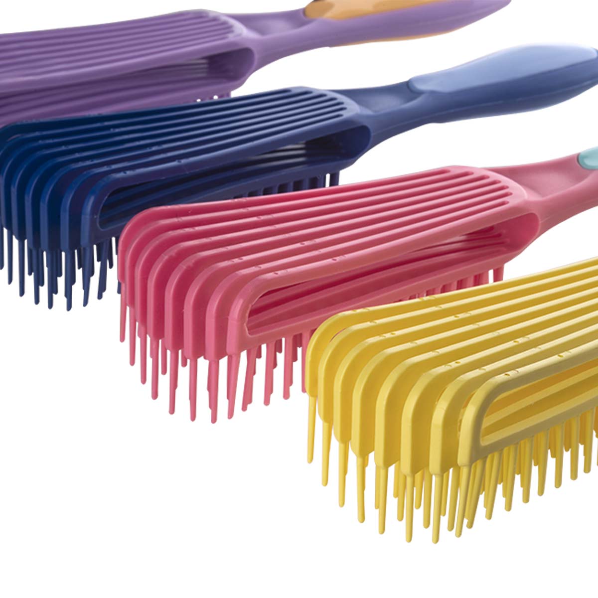 Cepillo Dompel Caracol, especialmente desarrollado para la rutina de cepillado de rizos, cepillo antiestático con cerdas ligeras, suaves y flexibles. 4 piezas (amarillo, rosa, morado, azul) - depilcompany