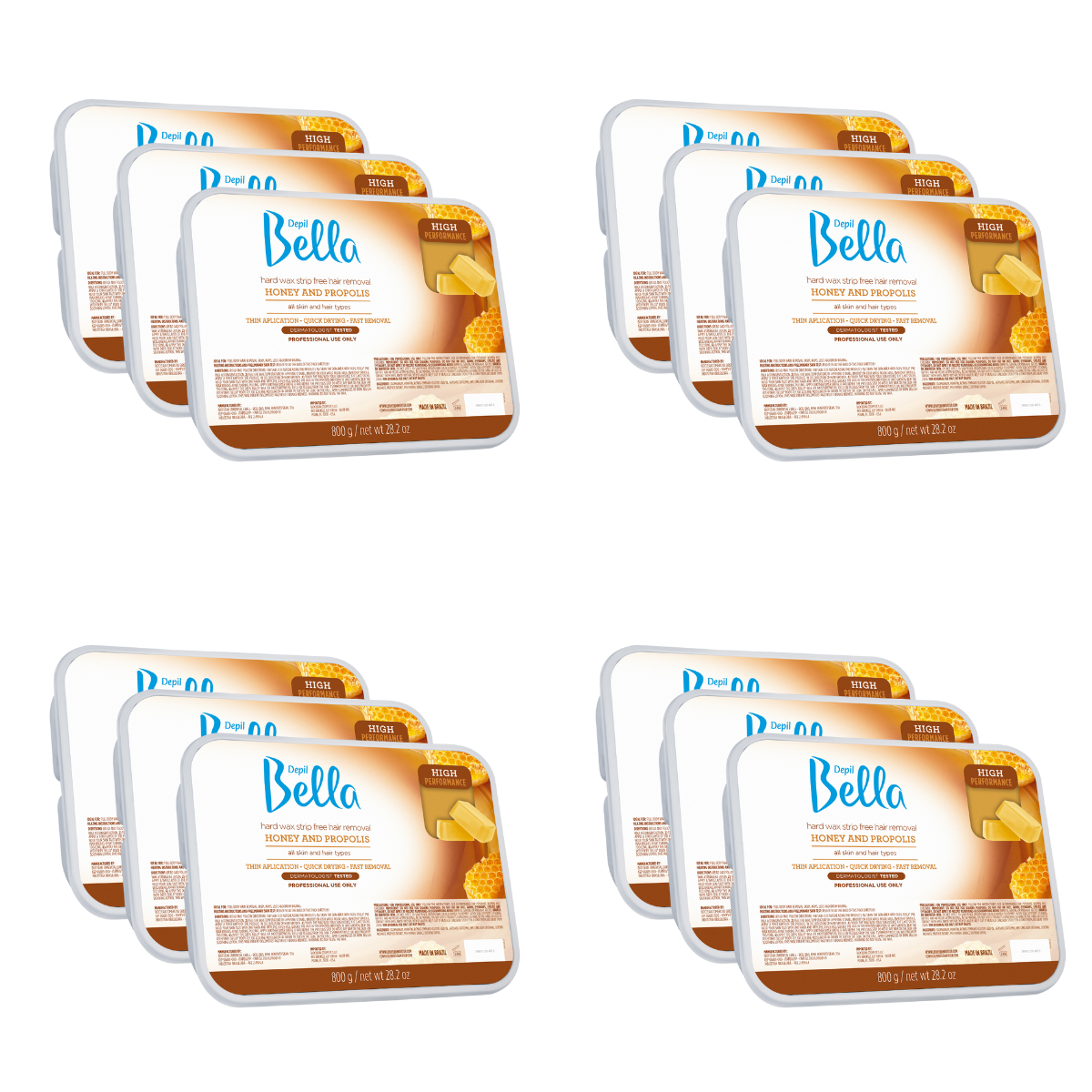 Depil Bella Alto Rendimiento Cera Dura Miel con Propóleo 28.2 Oz (Oferta 12 Unidades) - depilcompany