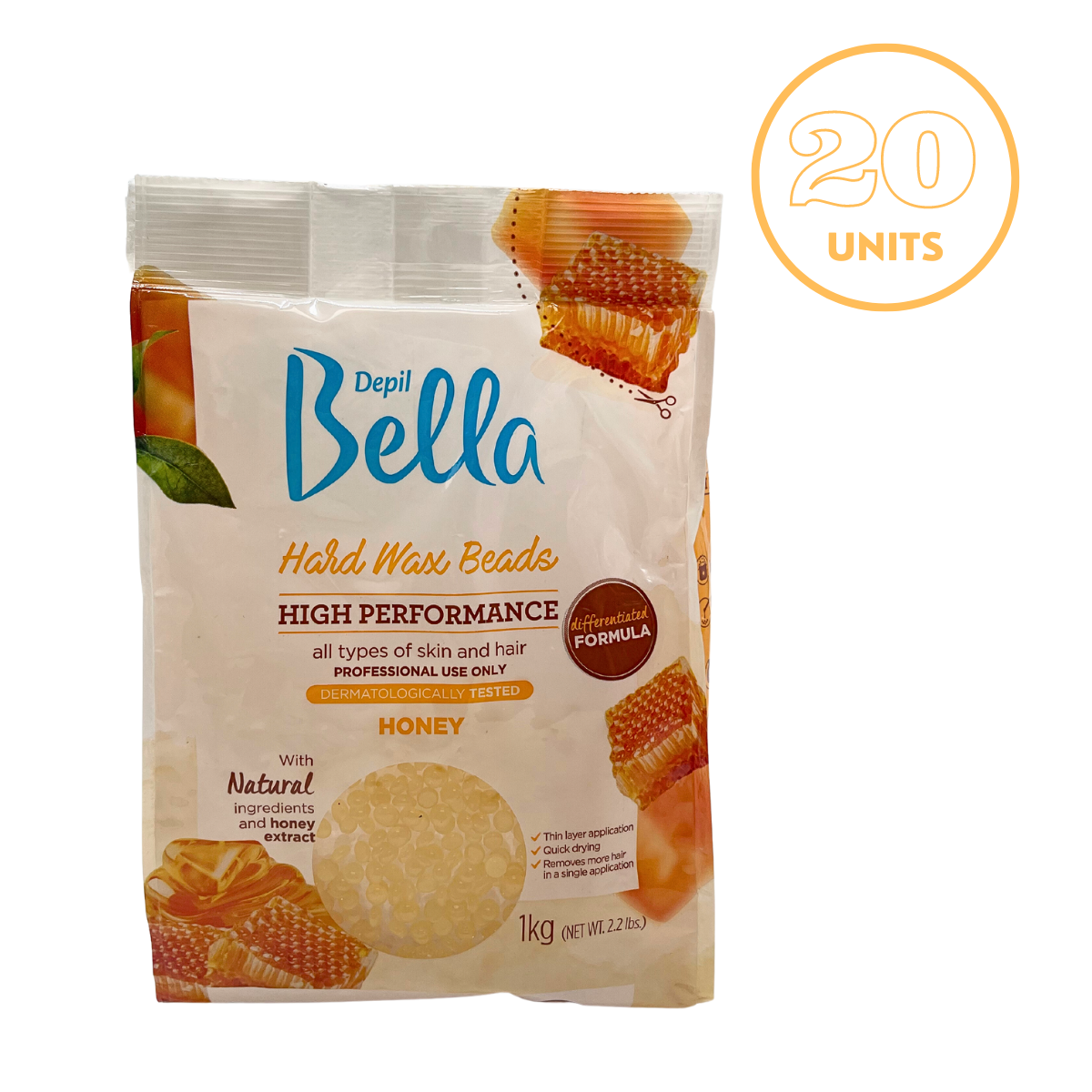 Depil Bella Hard Wax Beads Honey - Professional Hair Removal, 2.2 lbs (20 Units Offer)