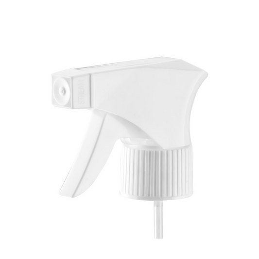 Dompel Trigger Sprayers valves, color white, thread 28/410, made with stainless steel springs and glass balls, with spray and stream Model 101D - depilcompany