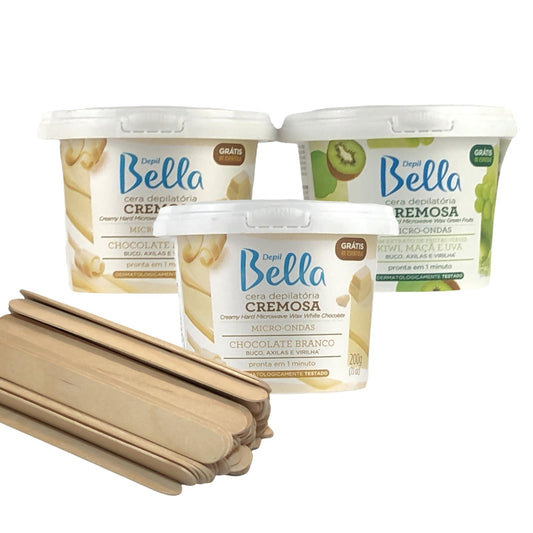 Kit Depil Bella Creamy Hard Microwave Wax 2 White Chocolate 1 Green Fruits - Depilcompany