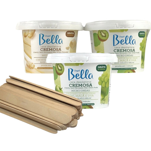 Kit Depil Bella Creamy Hard Microwave Wax 1 White Chocolate 2 Green Fruits - Depilcompany
