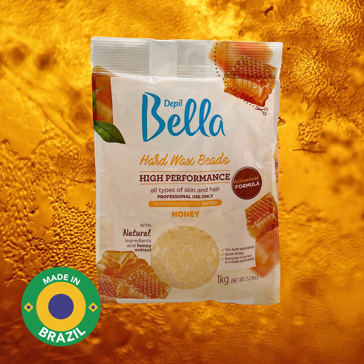 Depil Bella Hard Wax Beads Honey - Depilación profesional, 2.2 lbs