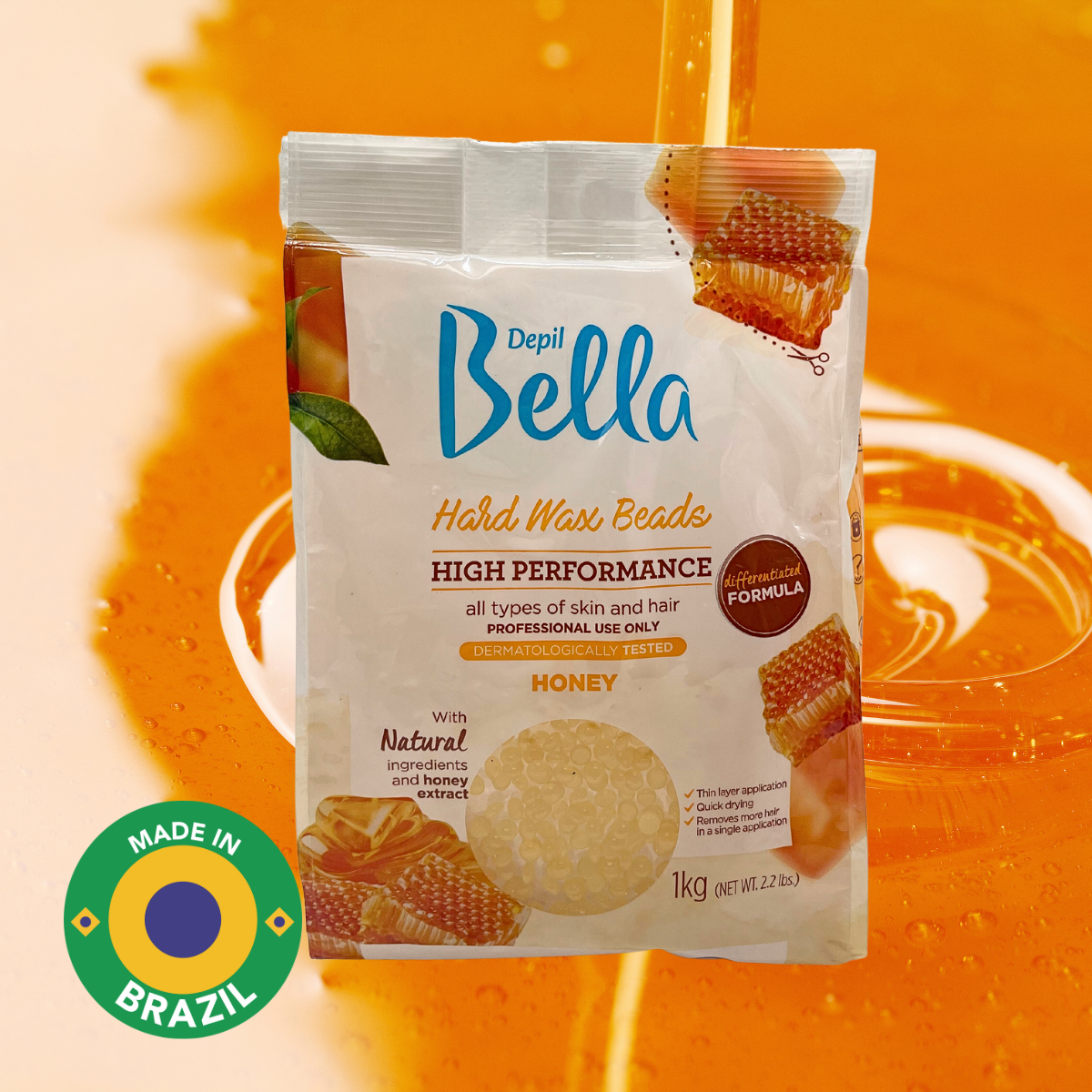 Depil Bella Hard Wax Beads Honey - Professional Hair Removal, 2.2 lbs